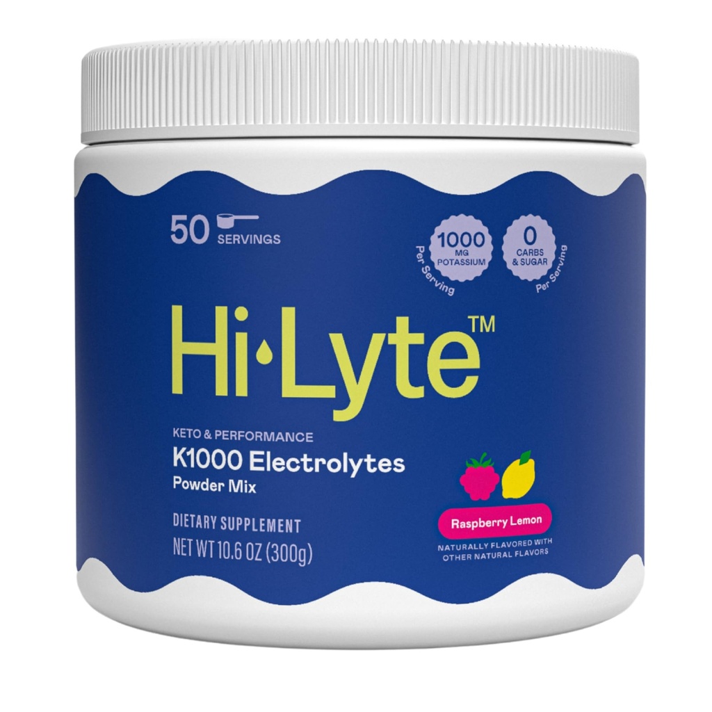 Hi-Lyte Keto K1000 Electrolyte Powder | Raspberry Lemon | Integratore di idratazione Bere Mix | Boost Energy & Beat Leg Cramps | No Sugar, No Maltodextrin | 50 Serve