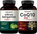 NatureBell CoQ10 400mg capsule con Omega 3 acidi grassi & Citrus Bergamot Veggie capsule 5.000 mg Equivalent Bundle Pack | Forma di assorbimento elevato stabile | Livello antiossidante alto