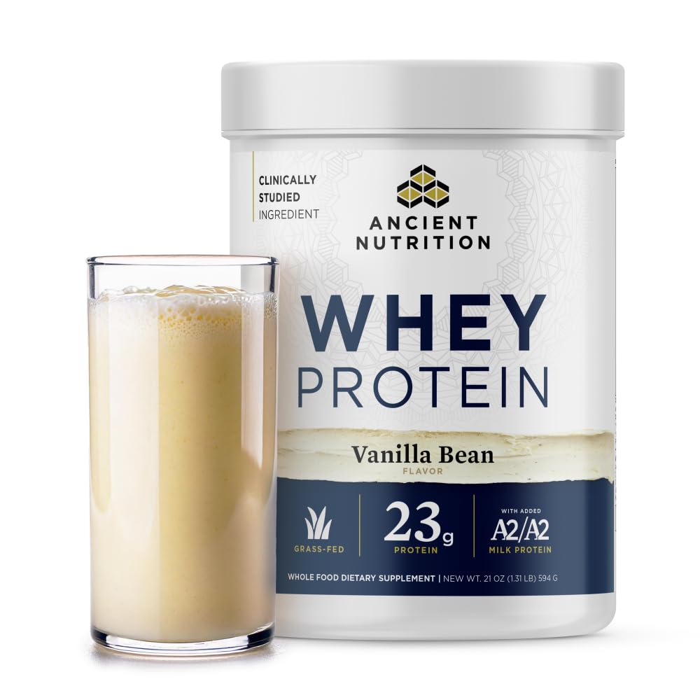 Antica Nutrition Grass Fed Whey Protein, Vanilla Bean, 23g Protein, 20 Serve, Peptidi di collagene idrolizzati, Proteine di latte A2/A2 rigenerative organiche