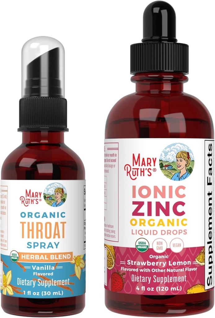 MaryRuth Organics Throat Spray (Vanilla) & Zinc Drops (Strawberry Lemon) | USDA Organic, Clean Label Project Verified® | Vitamine per Throat Relief, Immunity & Global Health | Vegan, Non OGM