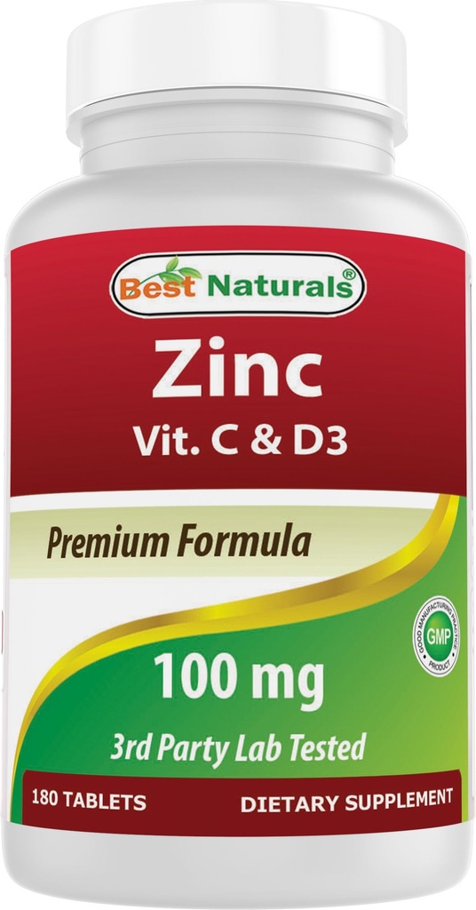 Migliori naturali zinco 100 mg con vitamina C & D3 180 compresse senza glutine e non OGM