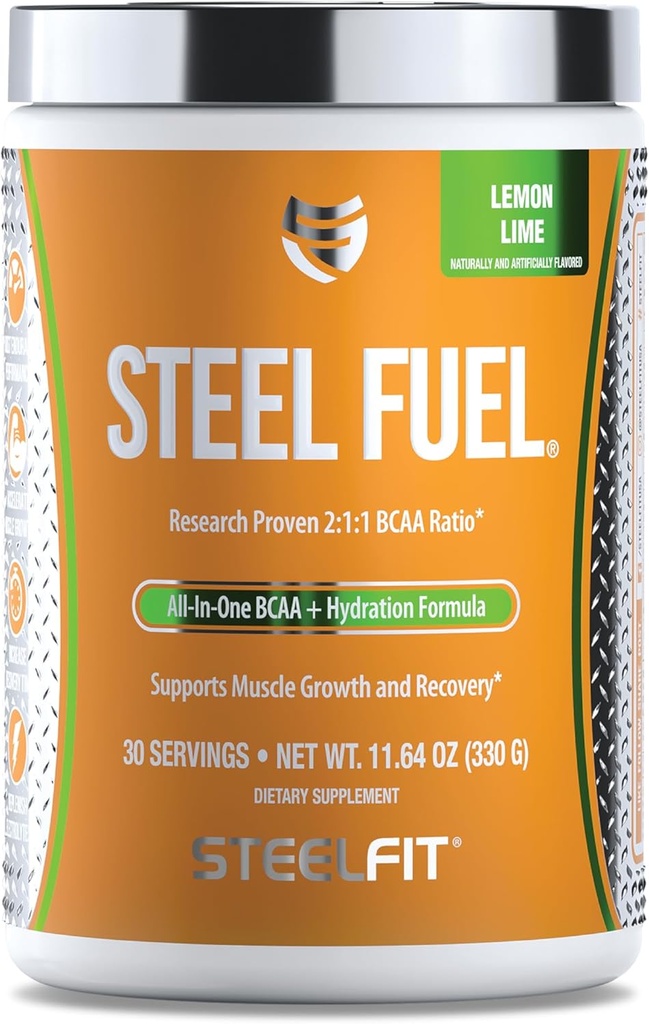 SteelFit Steel Fuel BCAAs Aminoacidi Polvere per Intra-Workout per accelerare la crescita del muscolo e l'eccedenza migliorata - 30 Serve in Lime di limone - BCAA Supplementi polvere per elettroliti e recupero