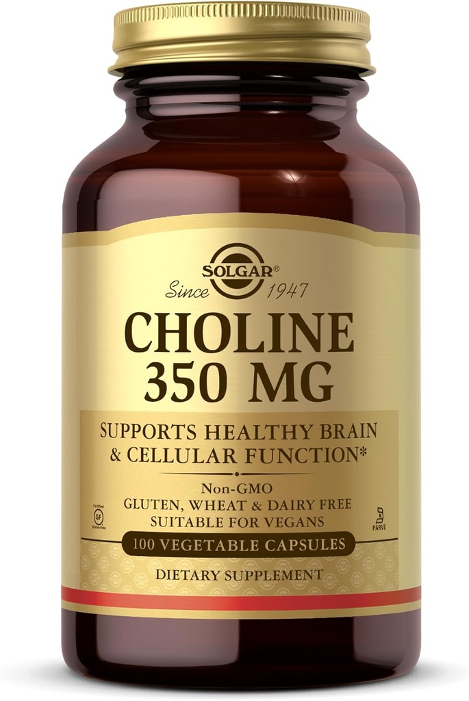 Solgar Choline 350 mg - 100 capsule vegetali - Non OGM, Vegan, Kosher - 100 Serve