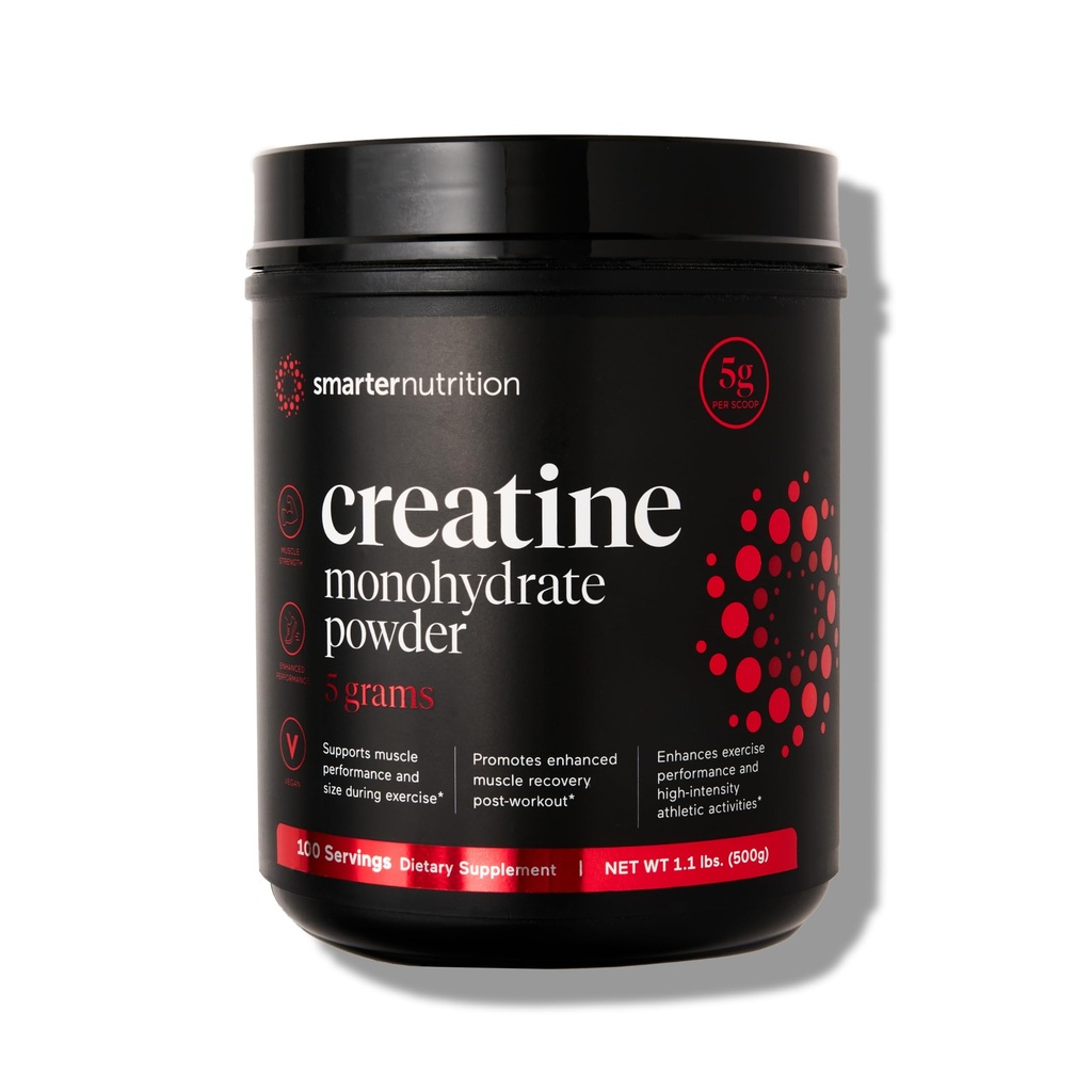 SMARTERNUTRITION Polvere monoidrata della creatina, 5000mg (5g) Per porzione - Polvere di creatina per le donne e gli uomini, non aromatizzata, supporto pre-allenamento e post allenamento per la massa muscolare e idratazione [100 Serve]