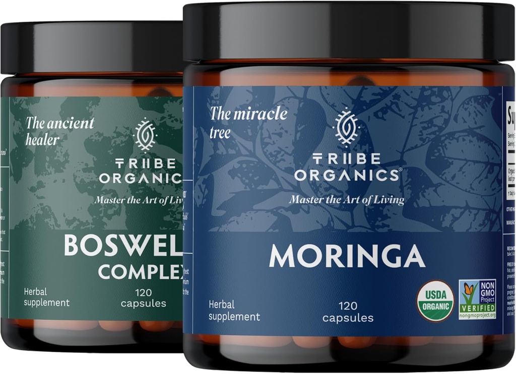 TRIBE ORGANICS Vitality Duo - Boswellia Complex - Moringa - per il supporto congiunto, Rilievo muscolare, Energia, Perdita di peso, Funzione cerebrale