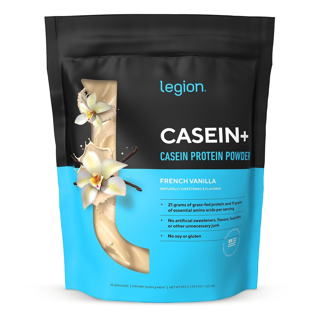 LEGION Casein Protein Powder (Vanilla francese) - Polvere micellare della proteina della caseina di lento rilascio - Non OGM, Polvere senza glutine e naturalmente addolcita dalle mucche a base di erba (25 Serve)