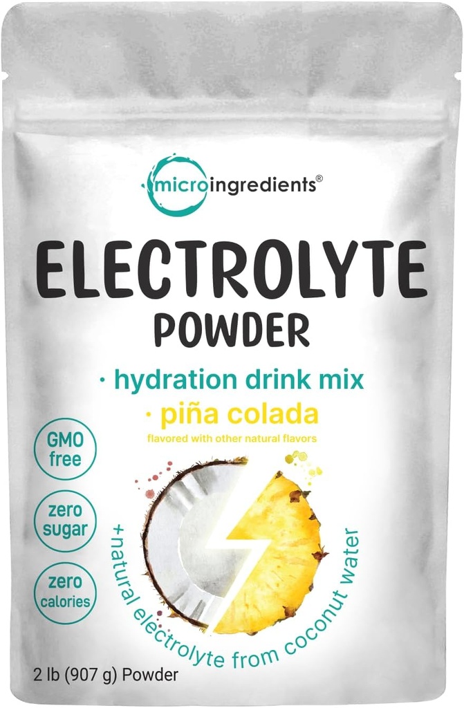 Micro Ingredienti Hydration Electrolyte Powder, 2 lb (139 Serve) | Piña Colada Flavor | High Potassium (1.000mg) + Acqua di cocco | No Sugar, Keto Friendly | Non OGM