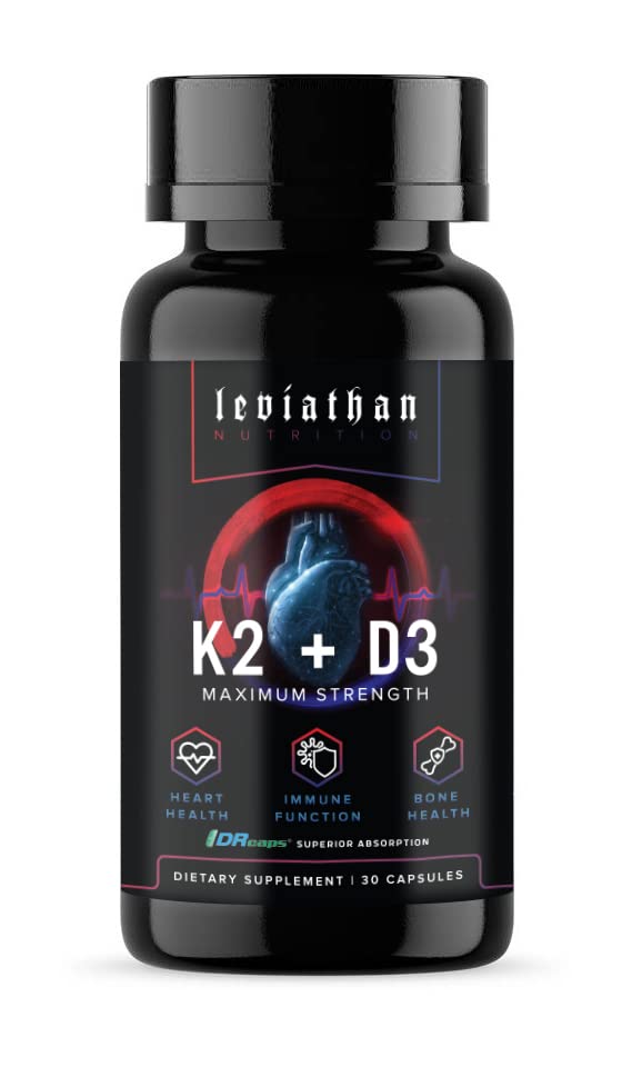Vitamina di Leviathan Nutrition D3 K2 2 in 1 Formula | 360mcg Vitamina K2 (MK7) + Vitamina D3 5000 IU Vegan Organic Extra Strength Vitamin Supplements - Support Heart, Teeth, Joint, and Bone Health