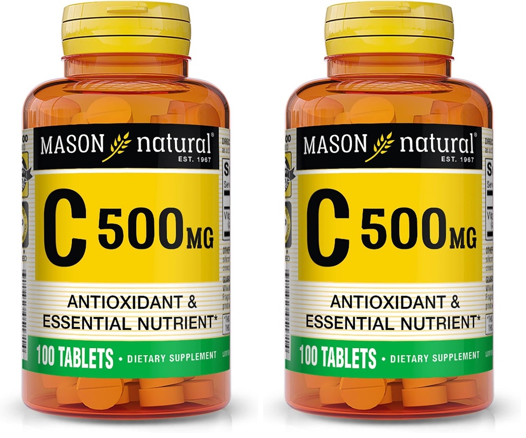 MASON NATURAL Vitamina C 500 mg - Supporta sistema immunitario sano, antiossidante ed essenziale nutriente, 100 compresse (Pack of 2)