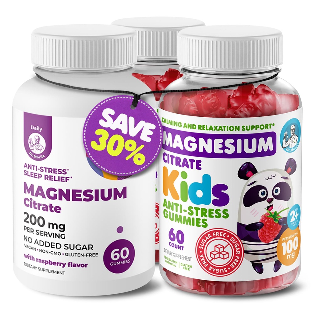Bambini Magnesio 120 conteggio e Magnesio 60 conteggio Gummies Zucchero-Free - Calma Magnesio Gummies Supplemento per bambini, Zucchero-Free Magnesio Calmoni per bambini e adulti