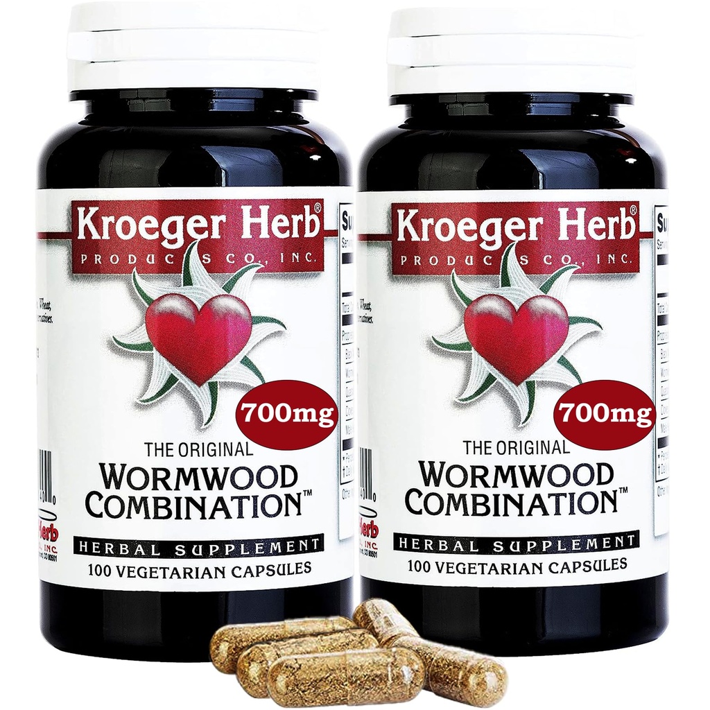 Kroeger Herb Prodotti, Wormwood Herb, Black Walnut, Clove, Quassia, Worm Wood Detox Cleanse - Capsule Wormwood, Non OGM, Gluten Free, Senza Preservative o Filler - 200 Capsule, Made in USA