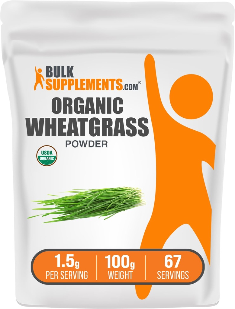 BulkSupplements.com Polvere di Wheatgrass Organica - Polvere di Super Green Organic, Supplemento Superfoods - Vegan & Gluten Free, 1,5g per Serving, 100g (3,5 oz) (Pack of 1)