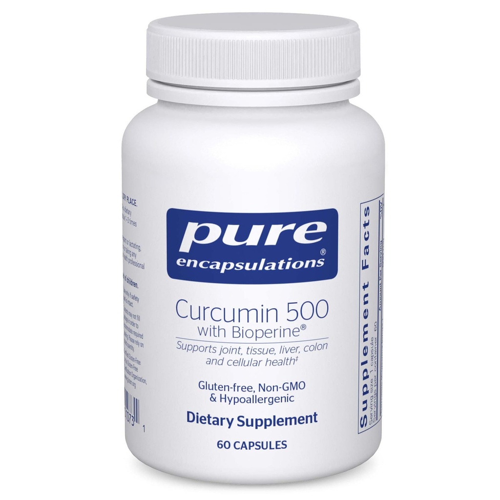 Pure Encapsulations Curcumin 500 con Bioperine - Supplemento antiossidante ai giunti di supporto, tessuto, fegato, colon e salute cellulare* - con curcumina e bioperina - 60 capsule