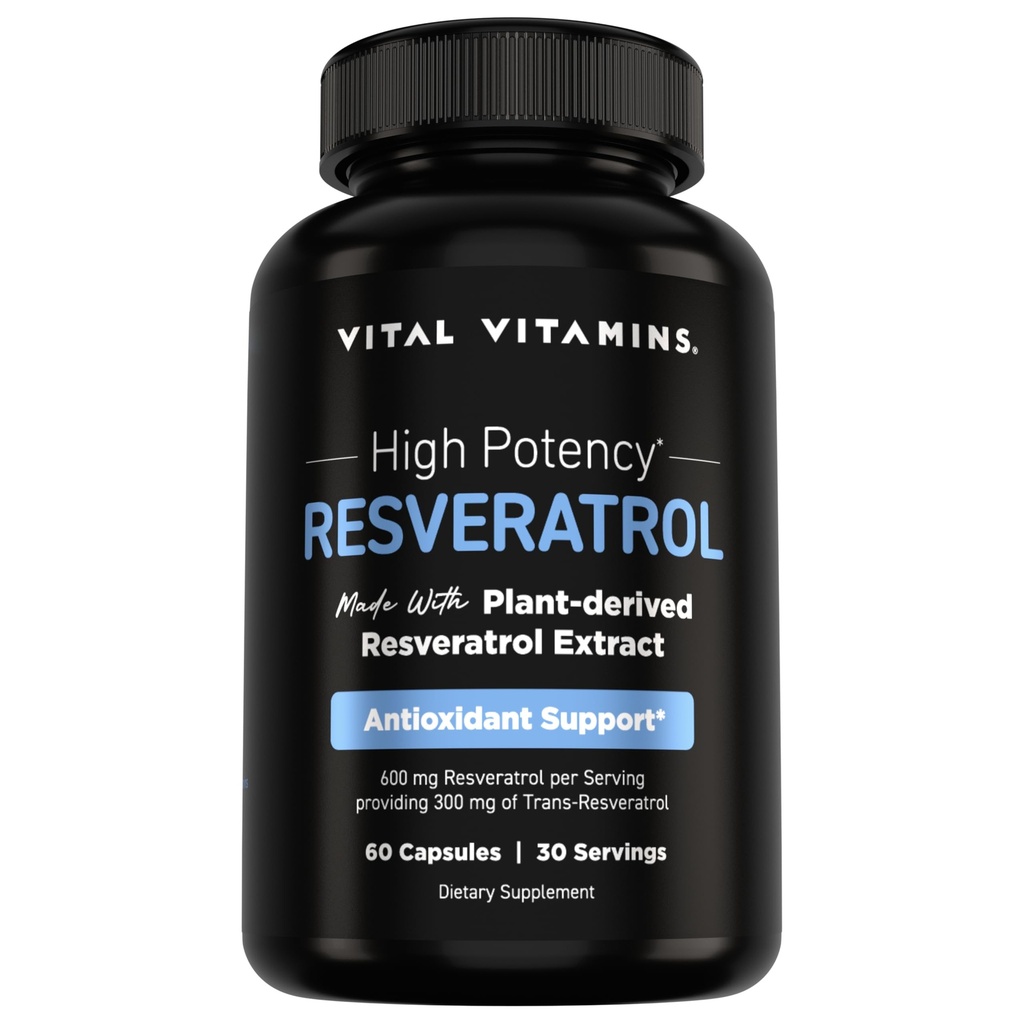 Vitamine vitali Supplemento resveratrolo - Supporto antiossidante, Longevità cellulare, Funzione cognitiva - 60 capsule