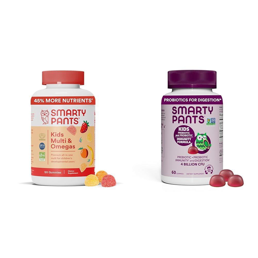 SmartyPants Kids Multivitamin Gummies e Probiotic Immunity Bundle: Omega 3 Fish Oil (EPA/DHA), Vitamina D3, C, Vitamina B12, B6, Integratore Digestivo e Immune (30 giorni di alimentazione)