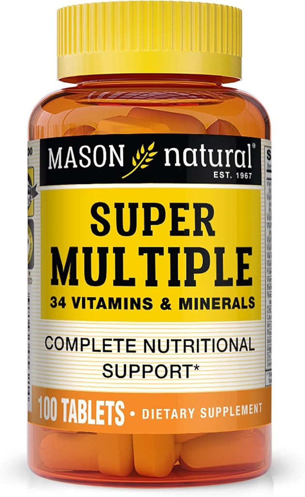 MASON NATURAL Super Multiple 34 Vitamine e Minerali - Supporto nutrizionale completo, Tutto in un multivitaminico, Supporta la salute generale, 100 compresse