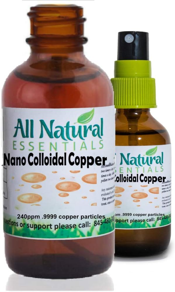 Nano Minerali Colloidali Supplemento Liquido Rame Colloidale Minerale 2oz 240ppm Bottiglia Kosher Certificato tutto naturale per Adulti, Uomini, Donne, Bambini (Spray)