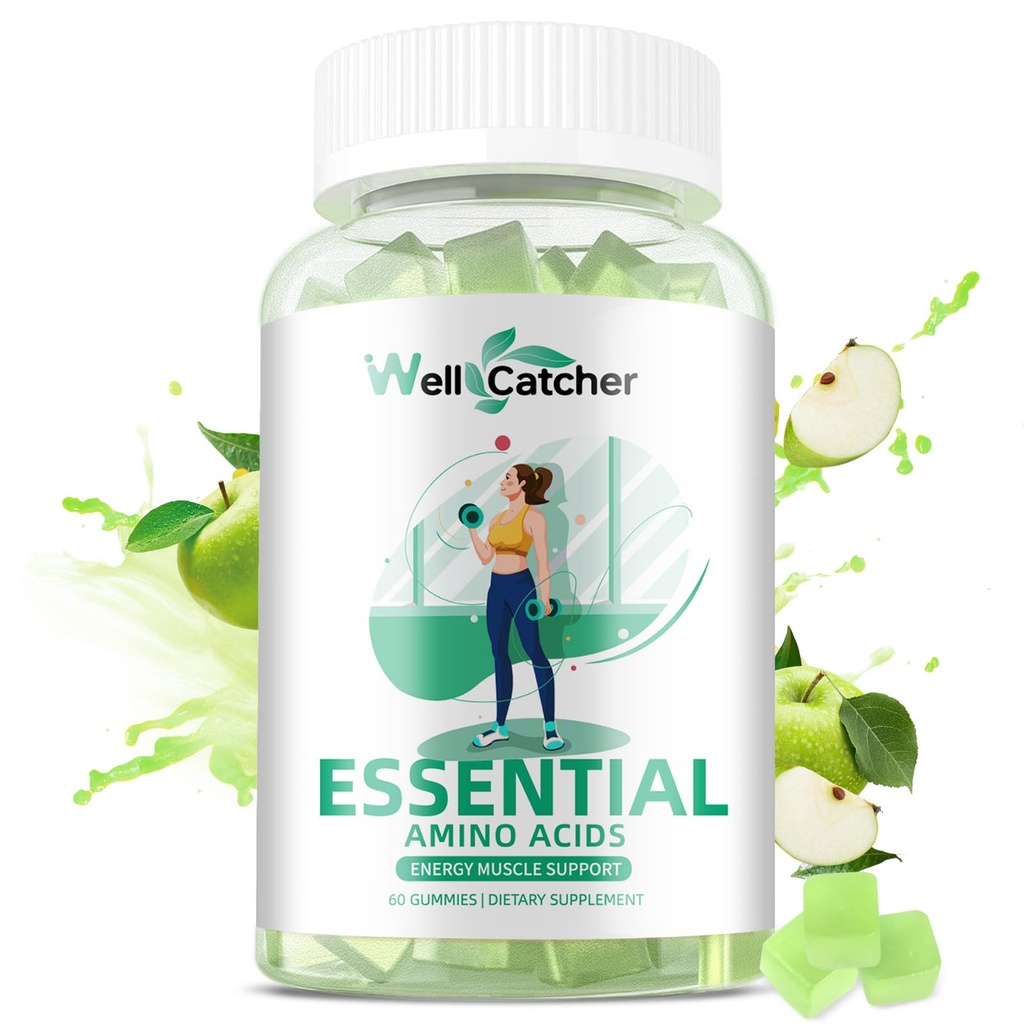 Aminoacidi EAA Gummies essenziali - Tutti 9 Aminoacidi essenziali e tutti gli aminoacidi Branched-Chain (BCAAs) con recupero del muscolo, supporto energetico Zucchero Free Green Apple Flavor 30 Serve