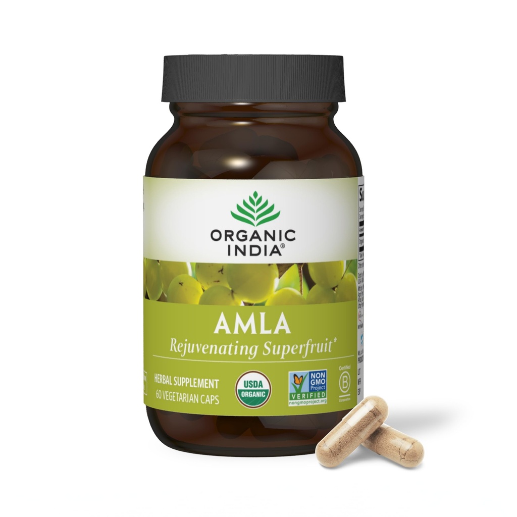 ORGANIC INDIA Amla Capsule Organici - Integratore di vitamina di erbe di Gooseberry indiano, Integratore di Amla, Supporto immunitario, Vegan, Gluten-Free, Ayurvedic, Antiossidante, Non OGM - 60 capsule