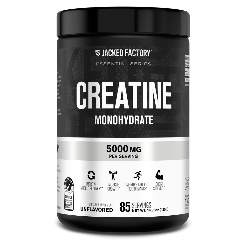 Polvere monoidrata della creatina della fabbrica di Jacked 425g - 5g supplemento giornaliero di creatina per gli uomini e le donne, Vegan-Friendly, Testato di terze parti - 85 Servings, non aromaed