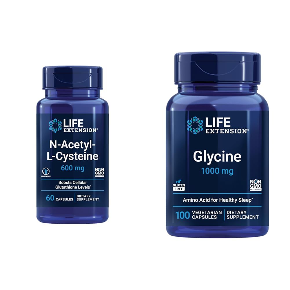 Estensione della vita N-Acetil-L-Cysteine (NAC) & Glycine 1000 mg, promuove il rilassamento, sonno sano, aminoacido, senza glutine, non OGM, vegetariano, 100 capsule
