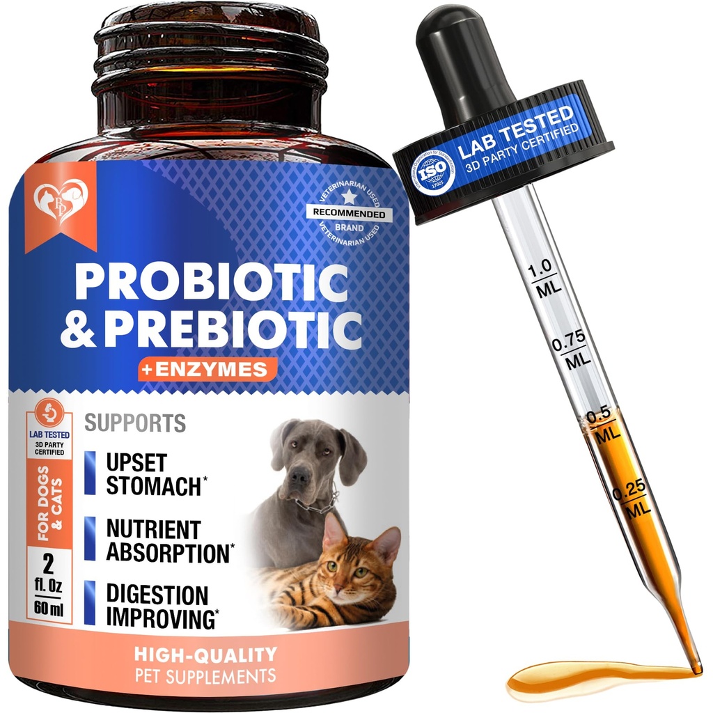 Probiotici e prebiotici con enzimi per cani e gatti - Digestivo Gut Flora Salute Pet Integratori Alimentari - Costipazione & Diarrea e Gas Home Remedy - Upset Stomach Relief - Made in USA