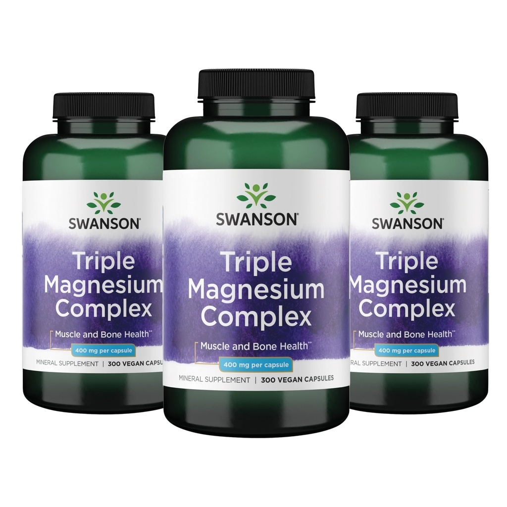 Swanson Tripla Magnesio Complesso - Supplemento minerale - Supporto naturale - Con Citrato, Ossido & Aspartate - (300 capsule, 400mg Ogni, 3 Pack)