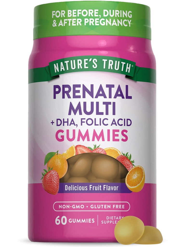 Verità Prenatale Multivitamina Gummies | con acido DHA & Folic | 60 conte | Frutta aroma | Non OGM & Gluten