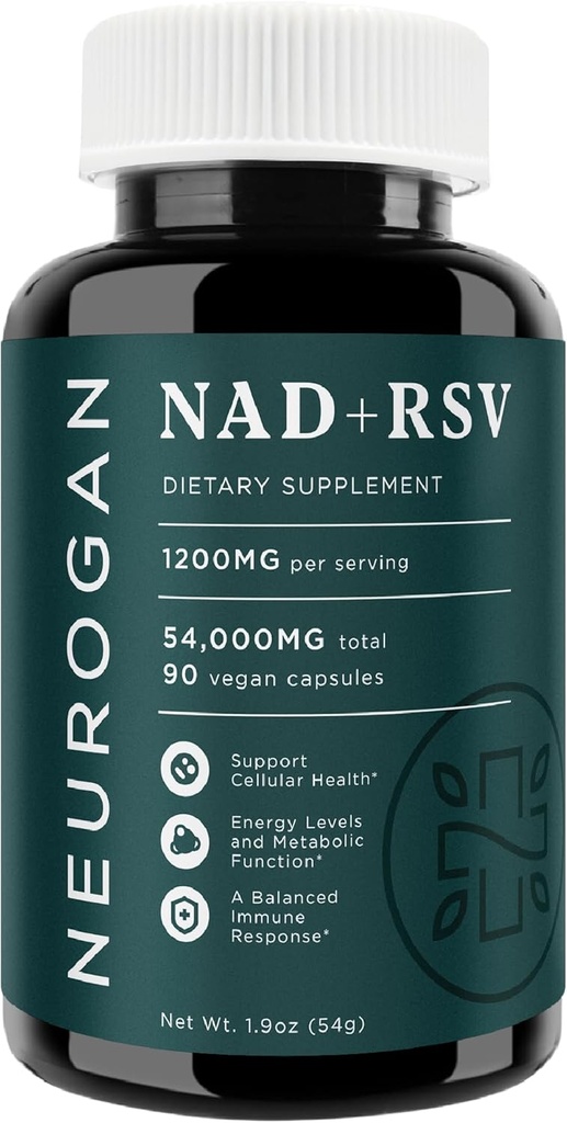 Neurogan NAD+ con capsule di resveratrolo 1:1 Ratio - 1200mg Per Serving, 90 Ct - Integratori di salute cellulare e di invecchiamento sano, Supporto energetico e immunitario - Nicotina Adenine Dinucleotide NAD+ Supplemento