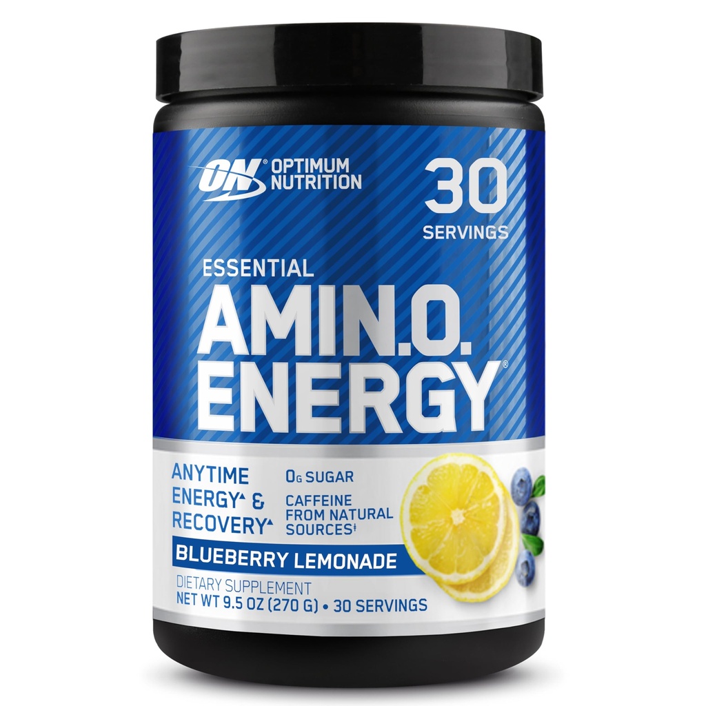 Optimum Nutrition Amino Energy - Pre allenamento con tè verde, BCAA, aminoacidi, Keto Friendly, Estratto di caffè verde, Polvere di energia - Limonata di mirtillo, 30 Serve (Packaging May Vary)