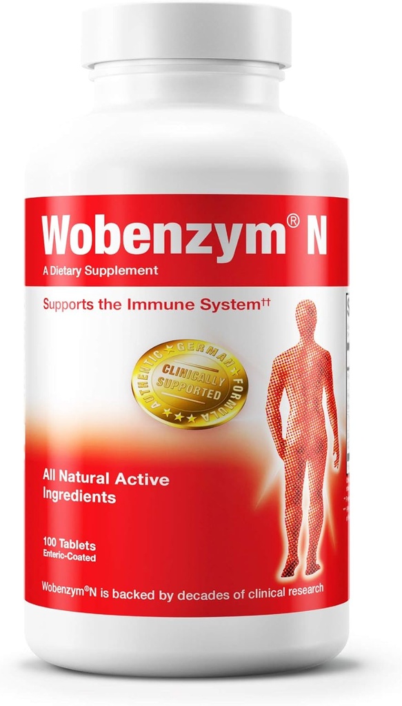 Douglas Laboratories Wobenzym N - Autentico integratore tedesco - Enzimi sistemici - Per il sistema immunitario e la salute comune* - Con Papain, Rutin & Bromelain - 100 Compresse Enteric-Coated