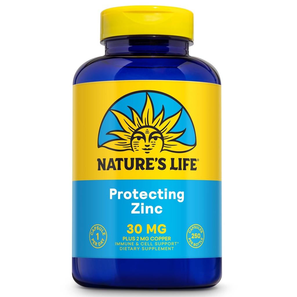 Vita della natura Zinc Picolinate 30mg Plus 2mg di Rame - Integratore di Zinco Chelato per Immune, Cardiovascolare, Pelle, Funzione Cellulare e Supporto Muscolare - Garanzia di 60 giorni - 250 Serve, 250 Capsule