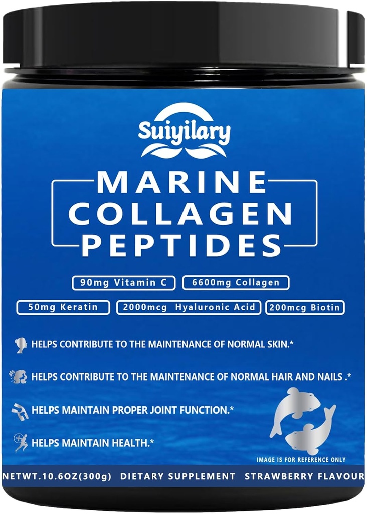 Peptidi di collagene polvere per le donne, Multi Marine idrolizzato per capelli sani, pelle, chiodi con acido ialuronico, biotina, vitamina C, 30 Serve (10,6 OZ, fragola)
