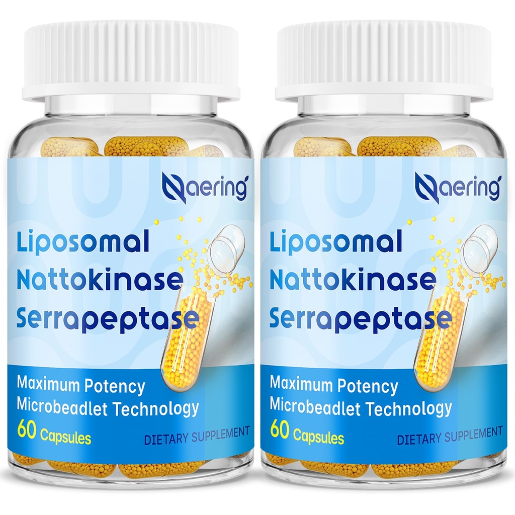 Liposomal Nattokinase 12.000 FU Serrapeptase 360,000 SPU Enzyme Supplement - Arricchito con Enzymes sinergici e Nutriente Blend & Inulin per Circulatory, Gut, Digestione 60 capsule (2 Bottiglia)