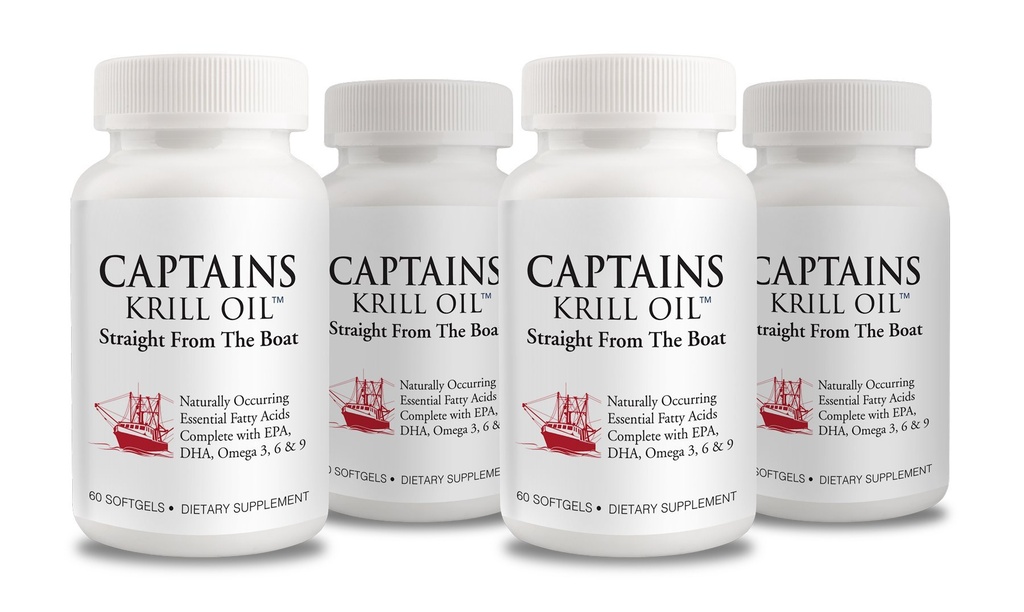 I capitani Pure Antarctic Krill Oil Softgels | Omega 3 EPA, DHA con Astaxanthin & Phospholipids| No Additivi o Chimici | 1000mg per Serving, 60 capsule, 4-Pack