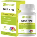 OMOGS Algae DHA - 600 mg Omega-3 DHA Softgels, con Phosphatidylserine & Walnut Oil, Supporta la funzione sana del cervello, Visione, Occhi e Memoria, senza glutine, Olio di alghe Vegan non OMO, 90 Softgels