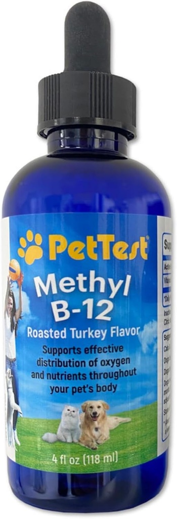 PetTest Methyl B12 Vitamin Liquid Drops 4fl oz (5000 MCG) Integratore con Methylcobalamin per animali diabetici, Assorbimento massimo per aumentare l'energia per cani e gatti