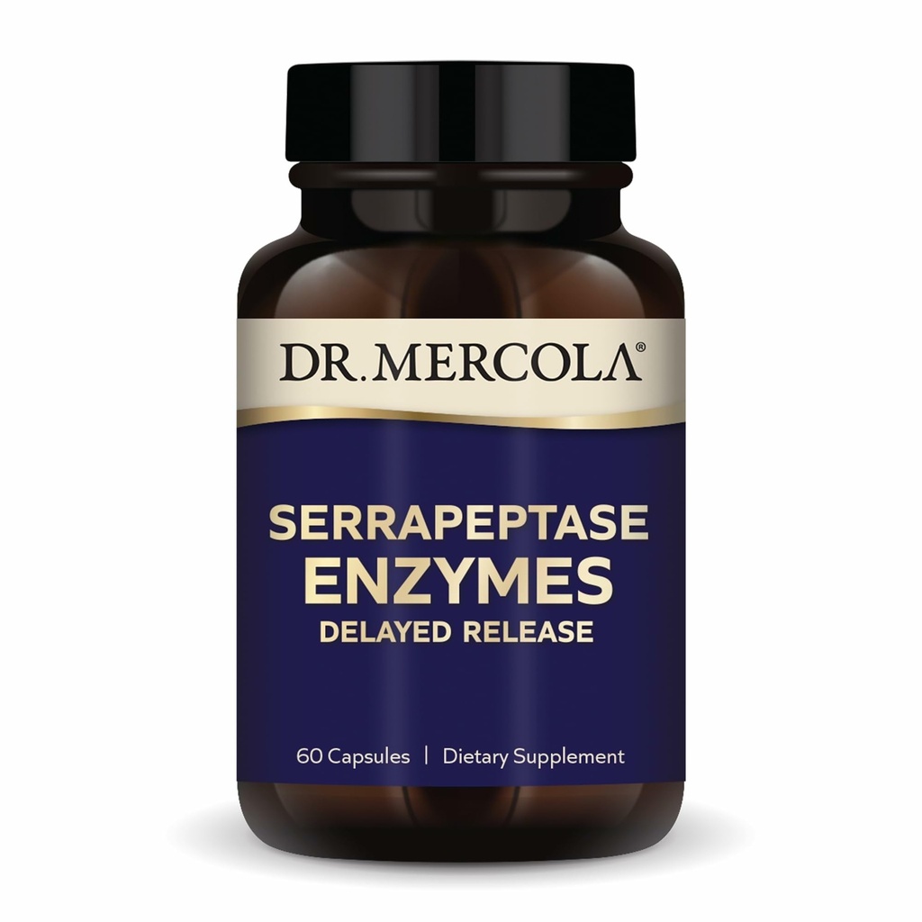 Dr. Mercola Serrapeptase Enzimi - Supporta la funzione cellulare sana - Rilascio ritardato - Non OGM, senza glutine e senza soia - 60 capsule