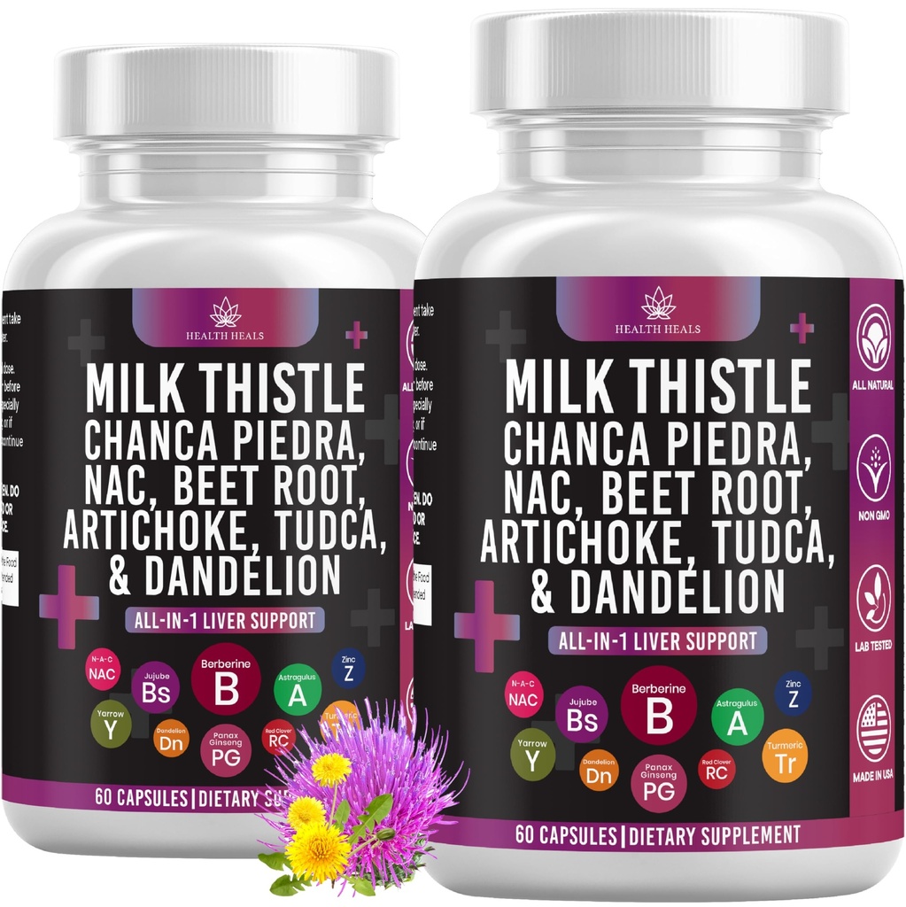 Latte Thistle NAC Chanca Piedra Beet Root Artichoke Dandelion Root - Supplemento al fegato Plus Astragalus TUDCA Choline & Ginger- 120 Count