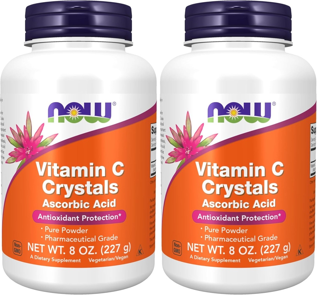NOW Integratori, Vitamina C Cristalli (acido ascorbico) Polvere, Protezione antiossidante*, 8 once (pacchetto di 2)