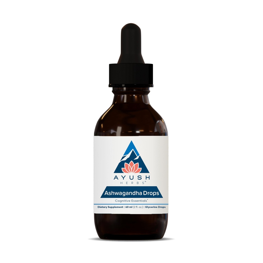Ayush Herbs Ashwagandha Drops - Ashwagandha Alcohol-Free Drops for Adults, Calming Daily Supplement for Focus & Attenzione with Organic Ashwagandha, Lemon Flavor - 2 Fl Oz (80 Servings)
