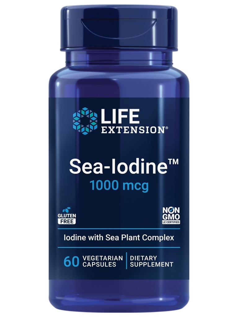Estensione della vita Sea-IodineTM, kelp e vedderwrack-derived Iodine, Supporta livelli sani di questo nutriente essenziale per la salute tiroide e oltre, Non-OGM, senza glutine, vegetariano, 60 capsule