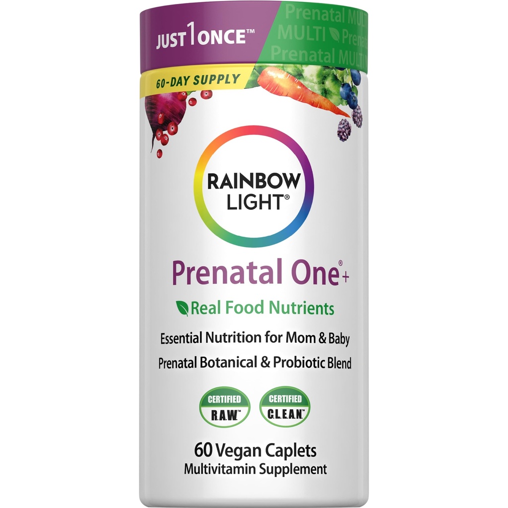 Rainbow Light Prenatal One Multivitamin, Prenatal Health Multivitamin supporta la salute della mamma e lo sviluppo del bambino, con vitamina C, Vegan, 60 conte