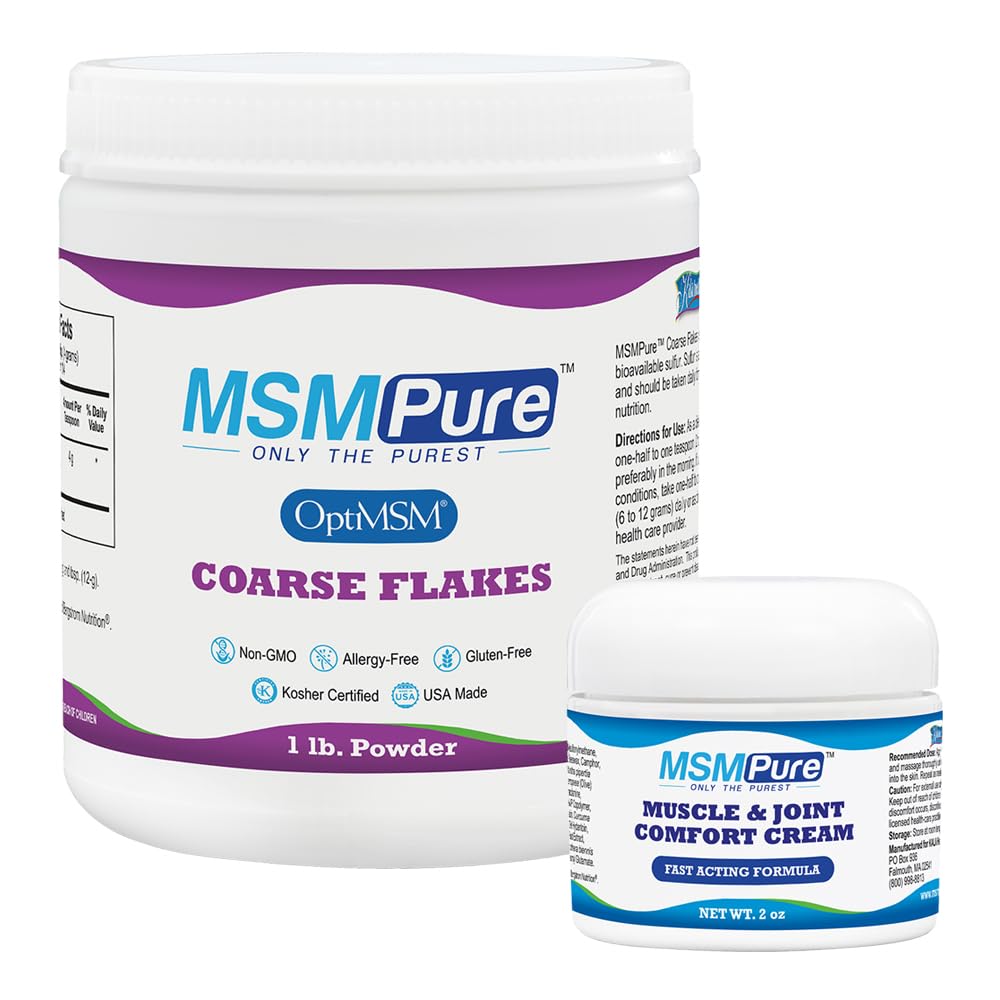 KALA HEALTH MSMPure Fiocchi grossolani 1lb e muscoli e crema comune 2oz Bundle
