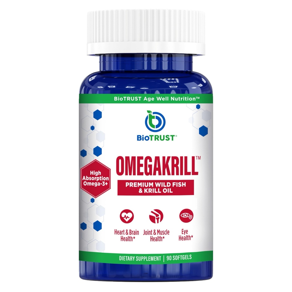 BioTrust OmegaKrill EPA & DHA Omega 3 Supplemento, Fish and Krill olio per fornire il supporto per giunto, cuore, cervello, occhio e pelle (30 Serve)
