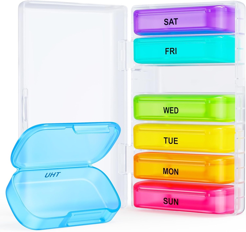 ZIKEE 7 Packs Extra Large Pill Organizer, Portable Pill Box 7 giorno per tasca, borsa, caso di pillole settimanali con design a doppia protezione, contenitore di pillole per il farmaco, vitamina, olio di pesce, supplemento