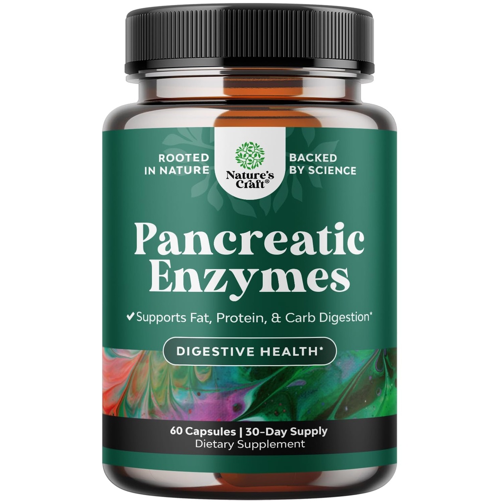 Pancreatin Digestive Enzymes Digestive Digestion for Gut Health - Enzimi digestivi pancreatici per le donne e gli uomini con Protease, Lipasi & Amylase - Bloating, Stomach Health, Fat, Carb & Protein - 60 Count