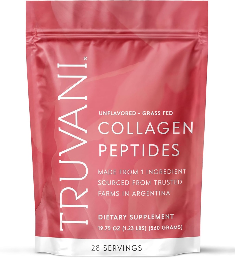 Truvani Peptidi di collagene idrolizzato | Non aromatizzato | 28 Serve | 20g Grass-Fed Collagen Protein Powder | Promuove Capelli, Pelle e Salute Unghie | Latticini & Gluten Free | Donne & Uomini | Il pacchetto May Vary