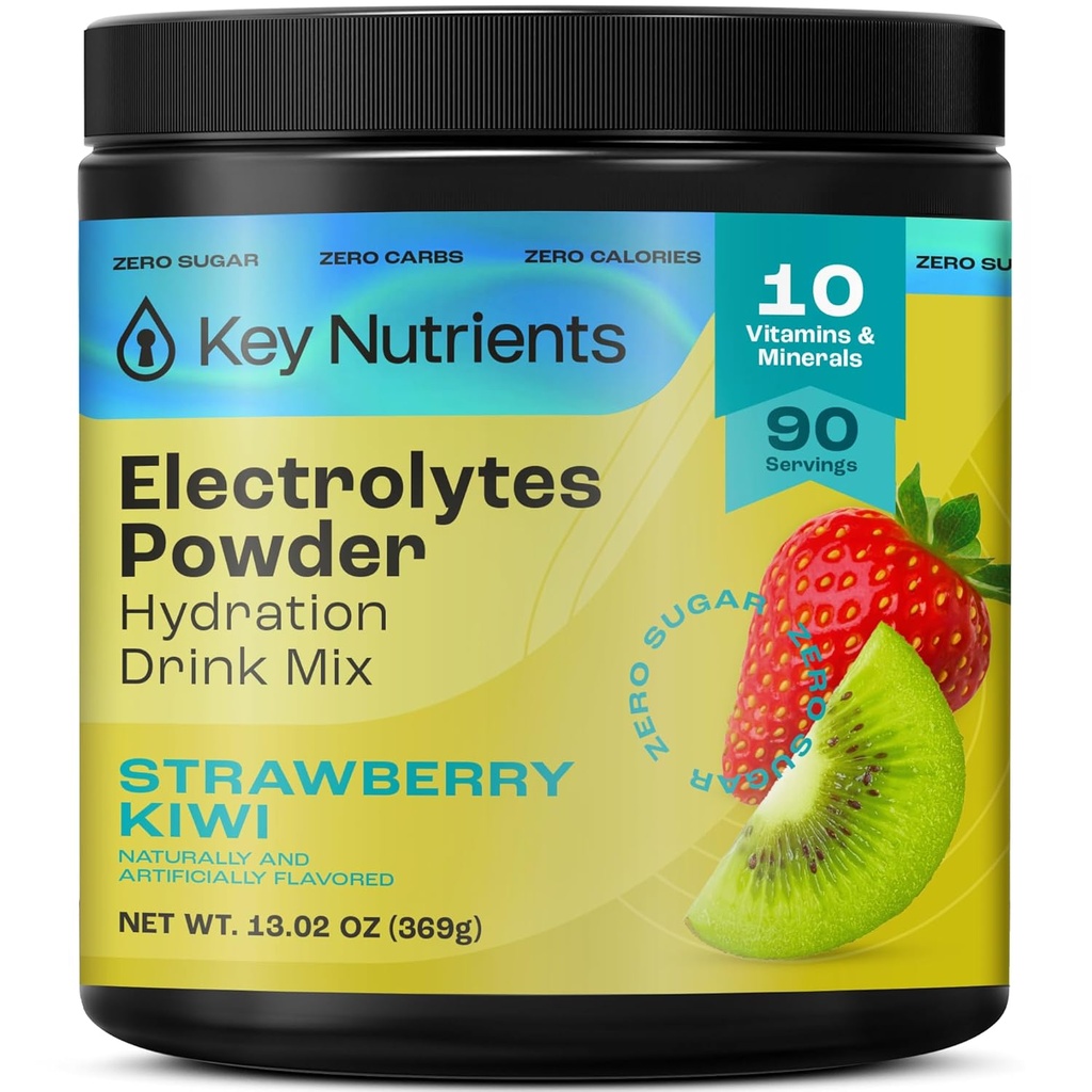 KEY NUTRIENTs Multivitamin Electrolytes Powder No Sugar - Juicy Strawberry Kiwi Electrolyte Powder - Endurance & Energy Supplement - Polvere di idratazione - No Calorie - 90 Serve - Made in USA