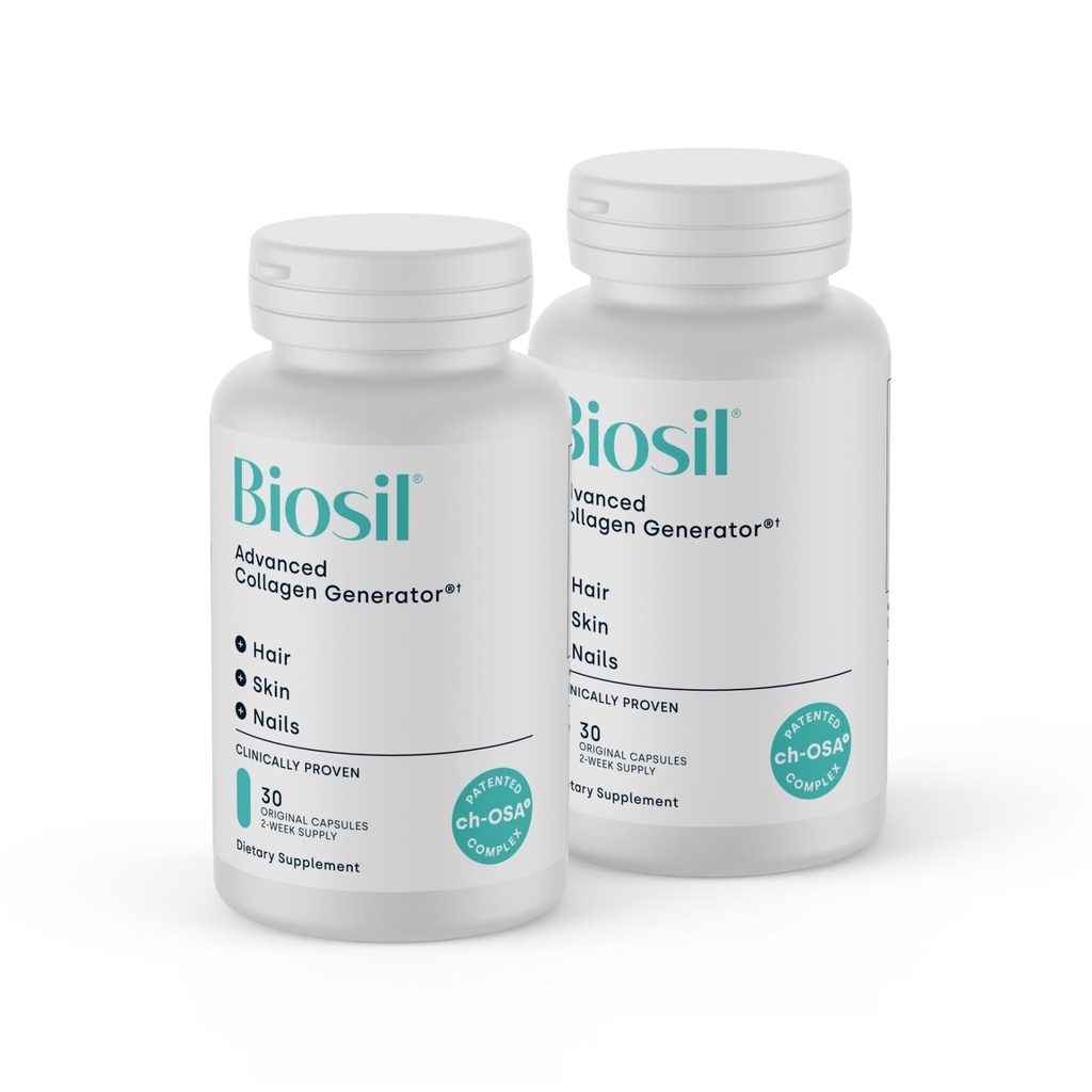 Biosil Collagen Booster Supplemento - 30 Capsule Originali, Confezione da 2 - Attivatore ch-OSA brevettato per pelle, capelli, unghie e giunti - Supporti Produzione Naturale - Alimentazione 30-Giorni